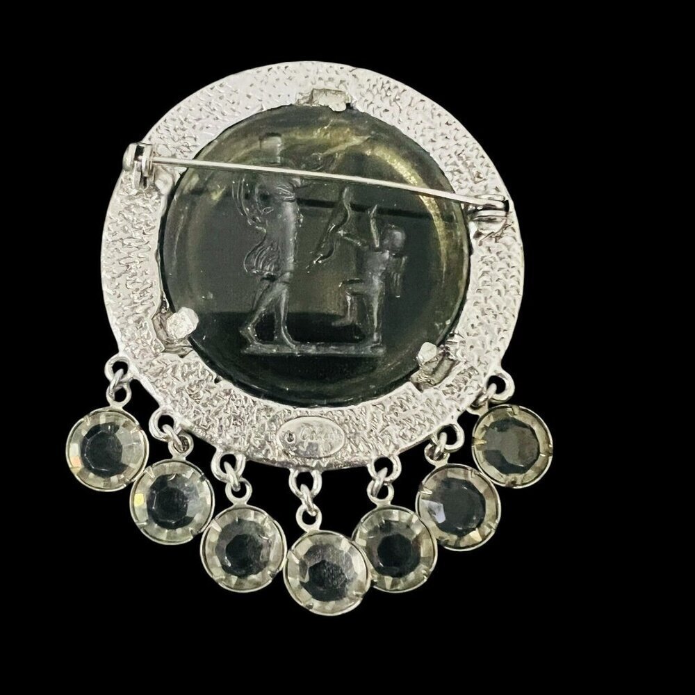 Goldette Intaglio Cameo Cupid & Venus Brooch Art Deco Silver Tone - Picture 2 of 6